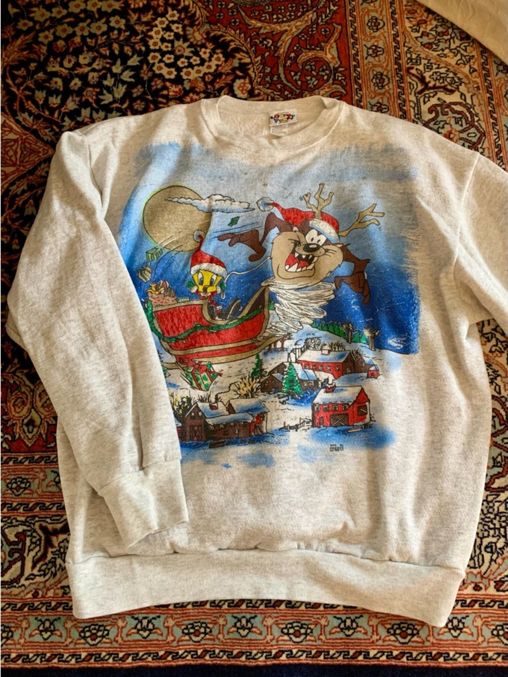 Warner Bros. Light Gray Looney Tunes Taz & Tweety Holiday Crewneck